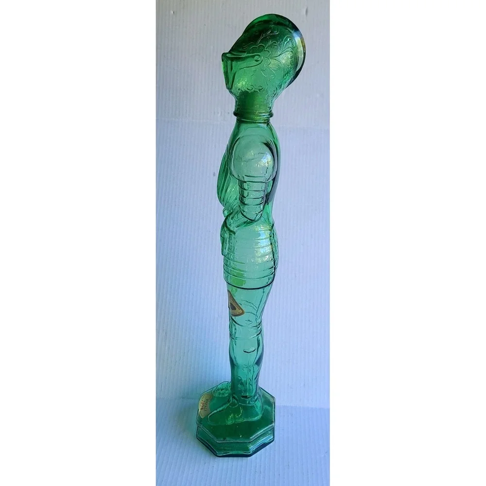 Vintage Green‎ Glass Knight Armor Wine Bottle Decanter Glassware Collectible